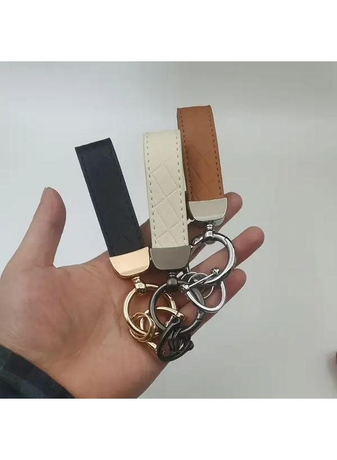 سلسلة مفاتيح سيارة من جلد PU أزرق مع حامل مفاتيح D Ring مضاد للضياع للرجال والنساء - Image 4